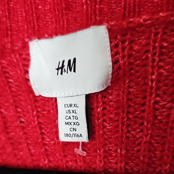 H&M Oversized Slouchy Toggle Button Red and White Wool Blend Cardigan XL - Picture 2 of 7